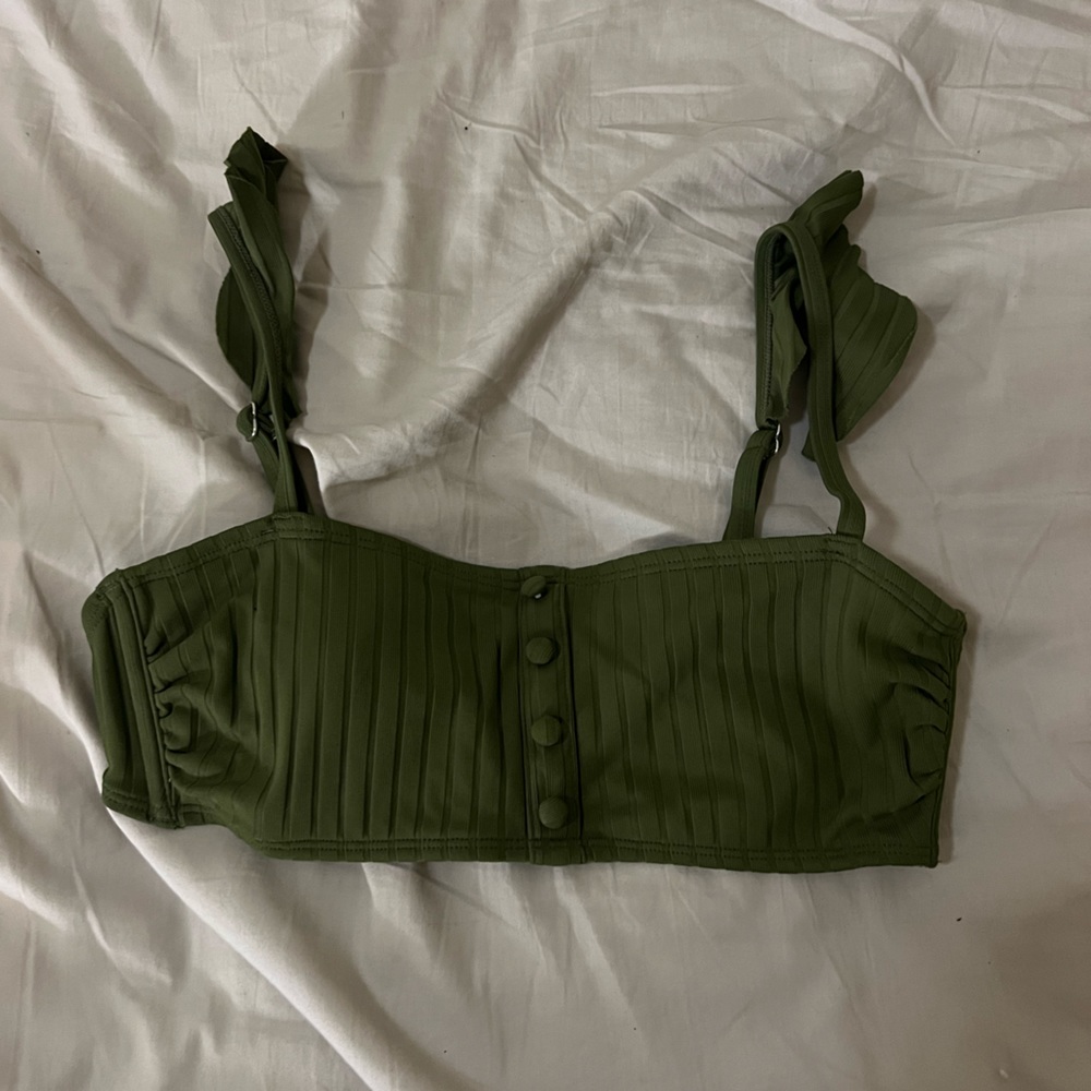 Army Green Button up Bathing Suit Top